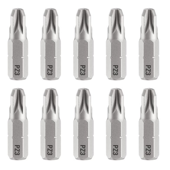 Uxcell 10pcs PZ3 Pozi Screwdriver Bit 1/4" Hex Shank 25mm/1" Length Magnetic Phillips Slotted Hex Bits S2 Steel Screw Driver Bit