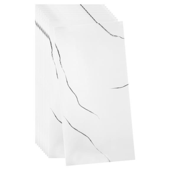 Uxcell 10pcs Peel and Stick Wall Panels 23.6" x 11.8" Skin Feel Brick Wallpapers (19.4 Sq. Ft. / 1.8 Sq.m. Coverage) Marble Tiles Adhesive Backsplash, Brown Stripes White