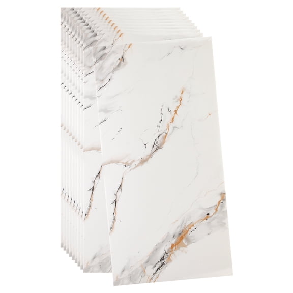 Uxcell 10pcs Peel and Stick Wall Panels 23.6" x 11.8" Skin Feel Brick Wallpapers (19.4 Sq. Ft. / 1.8 Sq.m. Coverage) Marble Tiles Adhesive Backsplash, Gray Stripes White