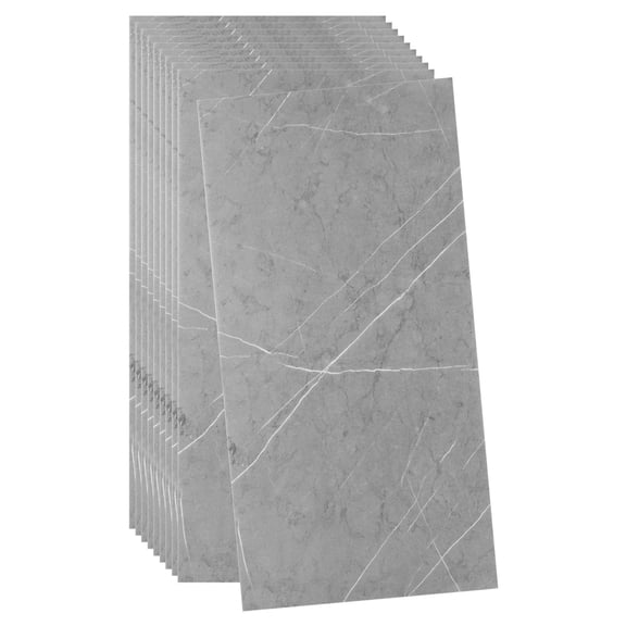 Uxcell 10pcs Peel and Stick Wall Panels 23.6" x 11.8" Skin Feel Brick Wallpapers (19.4 Sq. Ft. / 1.8 Sq.m. Coverage) Marble Tiles Adhesive Backsplash, Medium Gray