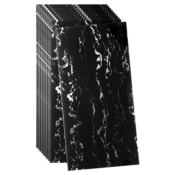 Uxcell 10pcs Peel and Stick Wall Panels 23.6" x 11.8" Skin Feel Brick Wallpapers (19.4 Sq. Ft. / 1.8 Sq.m. Coverage) Marble Tiles Adhesive Backsplash, White Thunder Black