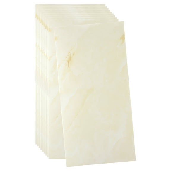 Uxcell 10pcs Peel and Stick Wall Panels 23.6" x 11.8" Skin Feel Brick Wallpapers (19.4 Sq. Ft. / 1.8 Sq.m. Coverage) Marble Tiles Adhesive Backsplash, Yellow Stripes White