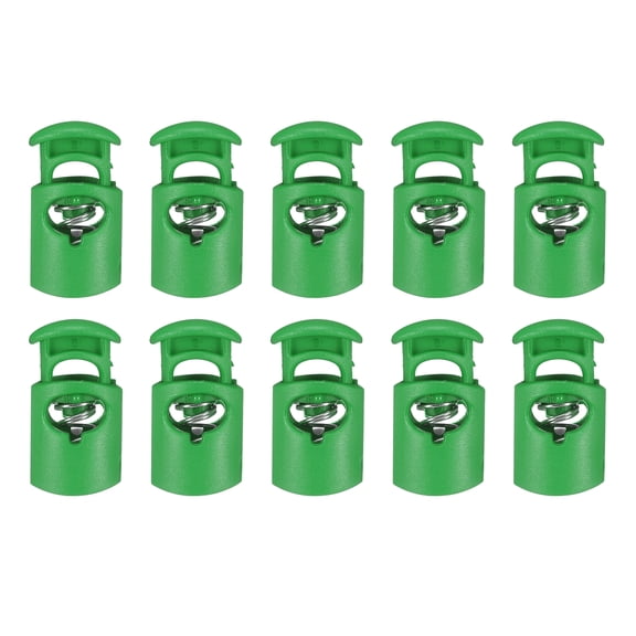 Uxcell 10pcs Plastic Cord Locks Single Hole Spring Toggle Stopper Clip Elastic Clasp Lock Fastener for Drawstring, Paracord, Green