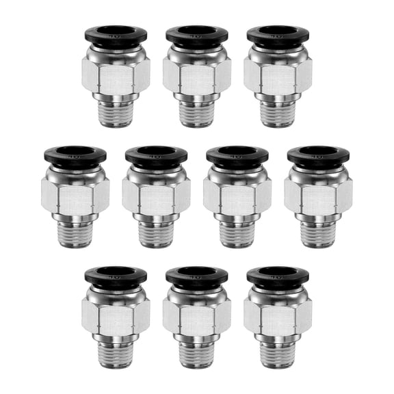 Uxcell 10pcs Push to Connect Fitting 10mm Tube OD x 1/8" NPT Thread Male Straight Quick Connector Copper Air Line Hose Fittings for Industry Air System PC10-N01, Black