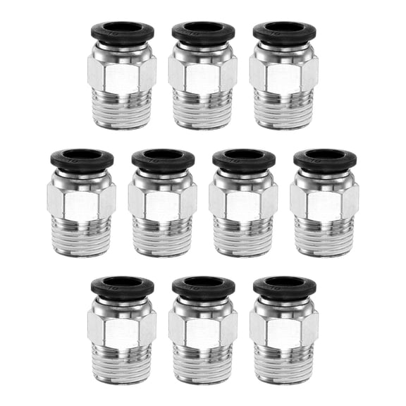 Uxcell 10pcs Push to Connect Fitting 10mm Tube OD x 3/8" NPT Thread Male Straight Quick Connector Copper Air Line Hose Fittings for Industry Air System PC10-N03, Black