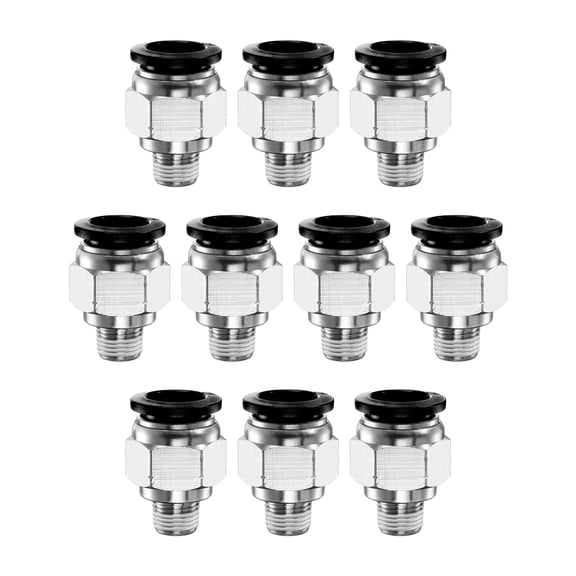 Uxcell 10pcs Push to Connect Fitting 12mm Tube OD x 1/8" NPT Thread Male Straight Quick Connector Copper Air Line Hose Fittings for Industry Air System PC12-N01, Black