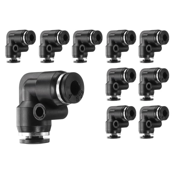 Uxcell 10pcs Push to Connect Fitting 5/32" Tube OD 90 Degree Quick Connector Push to Connect Adapter Zinc Alloy Air Line Hose Fittings for Industry Air System PV5/32, Black