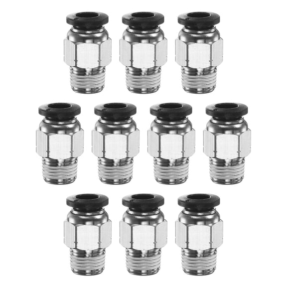 Uxcell 10pcs Push to Connect Fitting 6mm Tube OD x 1/8" NPT Thread Male Straight Quick Connector Copper Air Line Hose Fittings for Industry Air System PC6-N01, Black