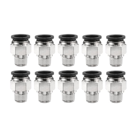Uxcell 10pcs Push to Connect Fitting 1/2" x 1/4" Thread Straight Union Fittings, Black