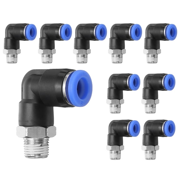 Uxcell 10pcs Push to Connect Fittings 5/16 to NPT1/8 Male Plastic Elbows Fitting Blue