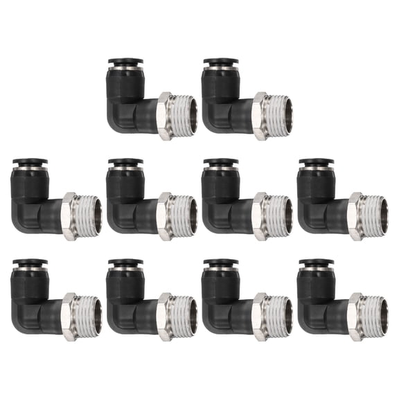 Uxcell 10pcs Push to Connect Tube Fitting 3/8" BSPT Male Thread x 8mm ID 90 Degree Pneumatic Quick Connect Air Fittings, Black