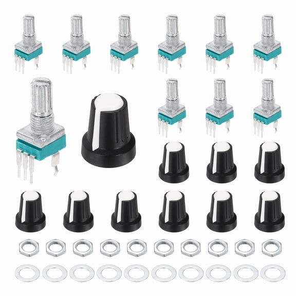 Uxcell 10pcs RK097N B500K Potentiometer, 3Pin Single Linear Rotary Seal Amplifier Logarithmic Potentiometers 15mm Knurled Shaft with White AG2 Knob Vertical for Audio Amplifier