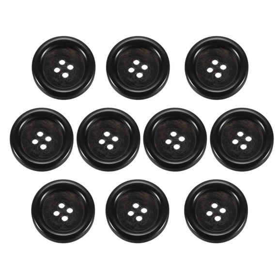 Uxcell 10pcs Resin Sewing Button, 30mm 5/8-inch 4 Holes Round Buttons for Coat, Men's Suit, Clothes Garment, 5#Black