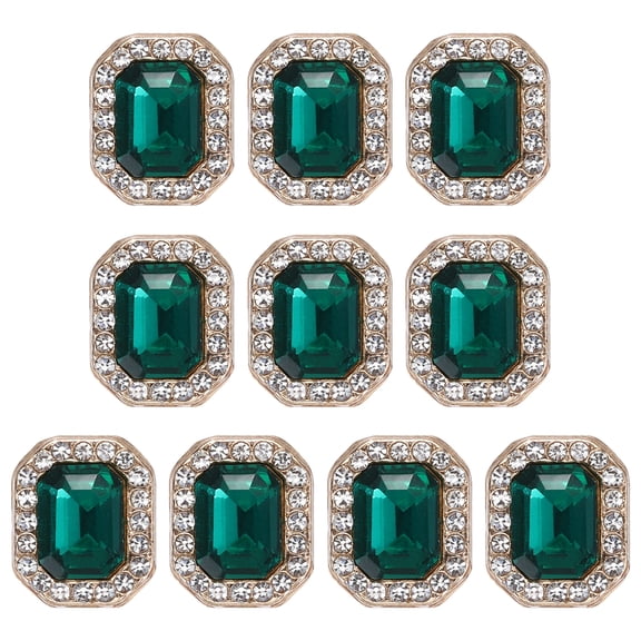 Uxcell 10pcs Rhinestone Buttons for Clothing, 0.5x0.4"(12x10mm) Rectangle Crystal Buttons Diamond Flowers Embellishments Sew on Bulk for Crafts DIY Sewing Jewelry Making, Green