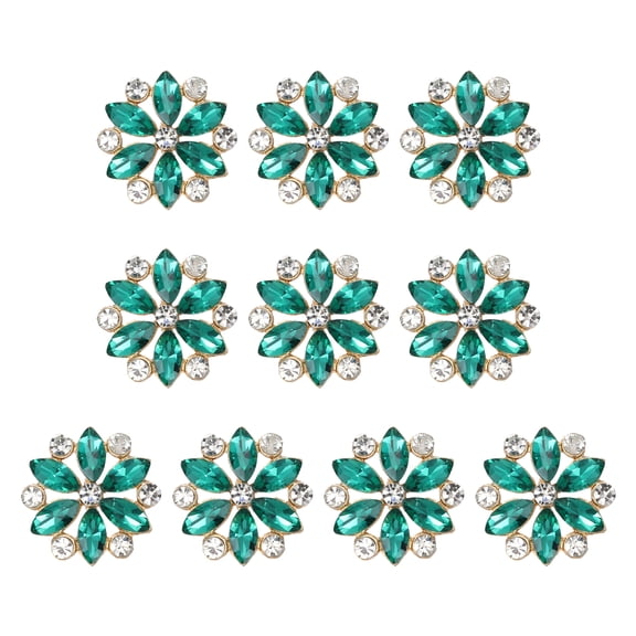 Uxcell 10pcs Rhinestone Buttons for Clothing, 0.8"(20mm) Flower Crystal Buttons Diamond Flowers Embellishments Sew on Bulk for Crafts DIY Sewing Clothing Jewelry Making, Dark Green