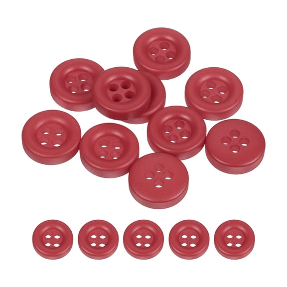 Uxcell 10pcs Sewing Button 11mm 4 Holes Resin Round Crafting Buttons, Bright Red