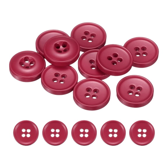 Uxcell 10pcs Sewing Button 15mm 4 Holes Resin Round Crafting Buttons, Cherry Red