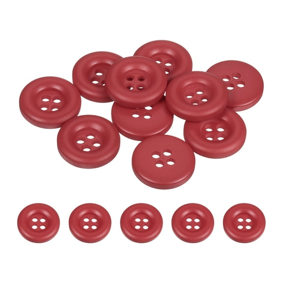 Uxcell 10pcs Sewing Button 18mm 4 Holes Resin Round Crafting Buttons, Bright Red