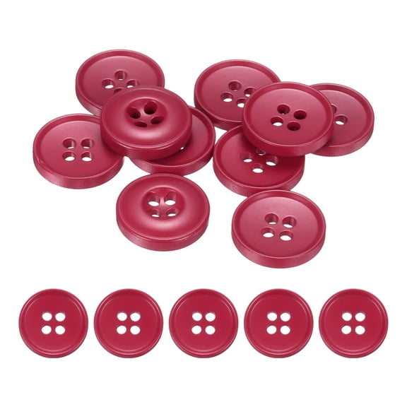 Uxcell 10pcs Sewing Button 18mm 4 Holes Resin Round Crafting Buttons, Cherry Red