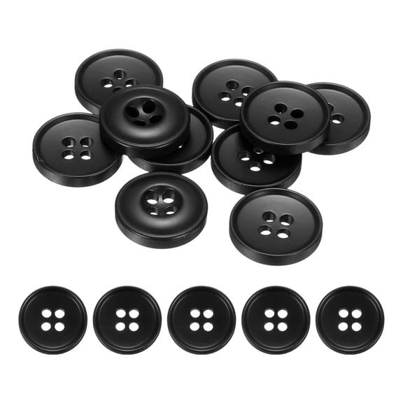 Uxcell 10pcs Sewing Button 18mm 4 Holes Resin Round Crafting Buttons, Dark Black