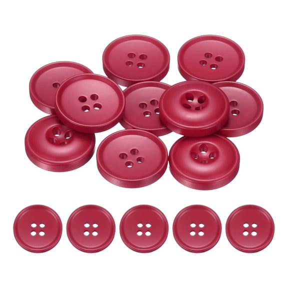 Uxcell 10pcs Sewing Button 20mm 4 Holes Resin Round Crafting Buttons, Cherry Red