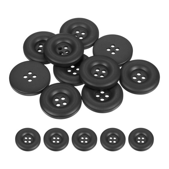Uxcell 10pcs Sewing Button 25mm 4 Holes Resin Round Crafting Buttons, Black