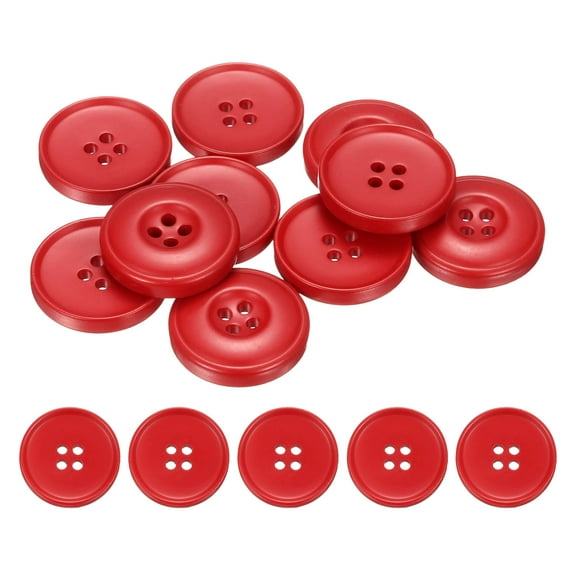 Uxcell 10pcs Sewing Button 25mm 4 Holes Resin Round Crafting Buttons, Deep Red