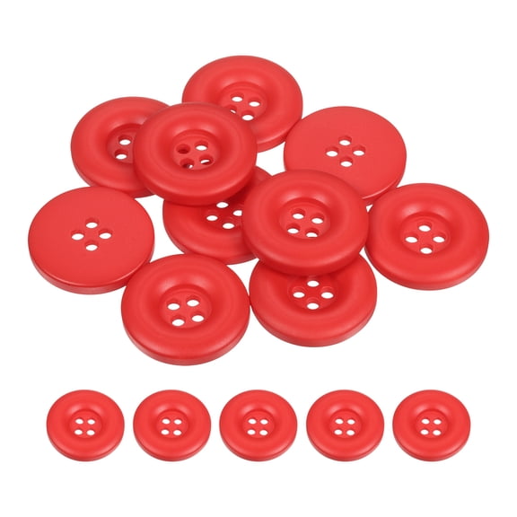Uxcell 10pcs Sewing Button 25mm 4 Holes Resin Round Crafting Buttons, Red