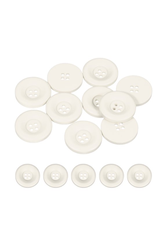 10pcs Sewing Button 25mm 4 Holes Resin Round Crafting Buttons, White