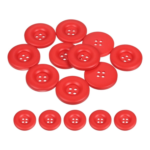 Uxcell 10pcs Sewing Button 30mm 4 Holes Resin Round Crafting Buttons, Red