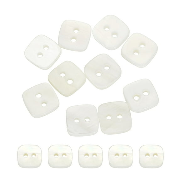 Uxcell 10pcs Square Buttons 10mm 2 Holes Shell Craft Sewing Buttons, White