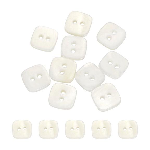 Uxcell 10pcs Square Buttons 11mm 2 Holes Shell Craft Sewing Buttons, White