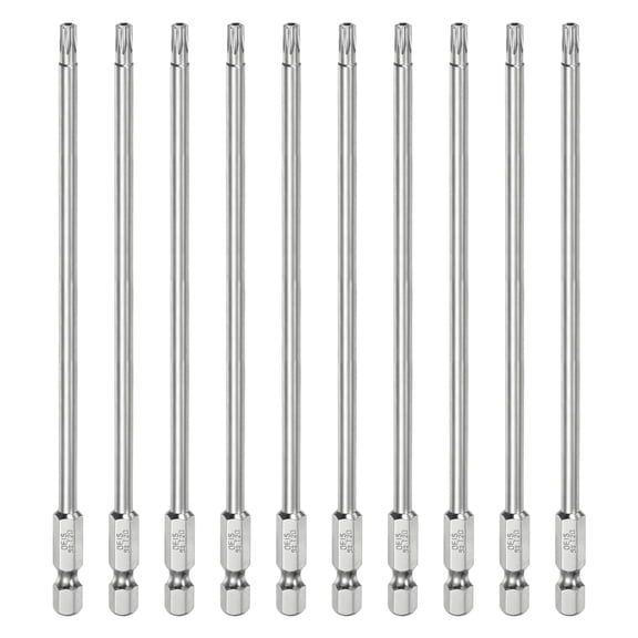 Uxcell 10pcs T20 Security Torx Bit 1/4" Hex Shank 6" S2 Steel Magnetic Tamper Resistant Star Bits Torx Head with Hole