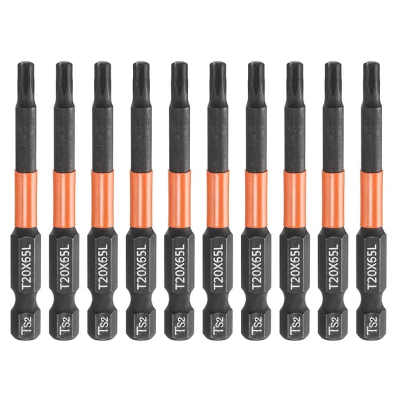 Uxcell 10pcs T20 Torx Head Screwdriver Bit 2.6" (65mm) Long 1/4" Hex Shank Magnetic No Hole Tamper Proof 6 Point Star Screw Driver Drill Bits Phosphate S2 Steel Industrial Power Tools