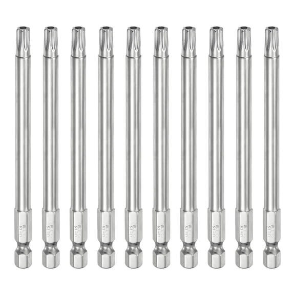 Uxcell 10pcs T30 Security Torx Bit 1/4" Hex Shank 4" S2 Steel Magnetic Tamper Resistant Star Bits Torx Head with Hole