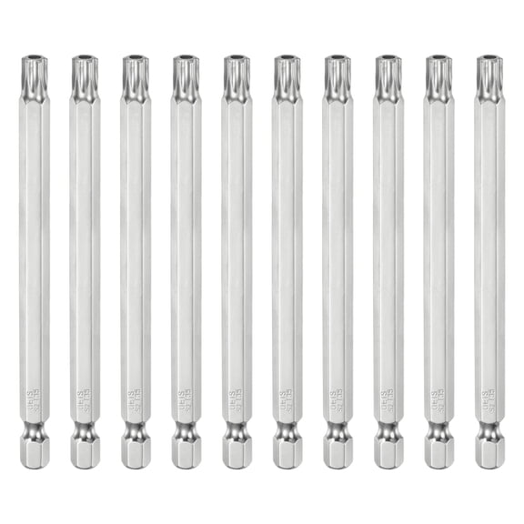 Uxcell 10pcs T35 Security Torx Bit 1/4" Hex Shank 4" S2 Steel Magnetic Tamper Resistant Star Bits Torx Head with Hole