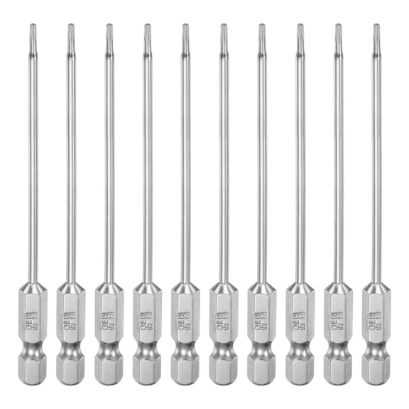 Uxcell 10pcs T6 Security Torx Bit 1/4" Hex Shank 4" S2 Steel Magnetic Tamper Resistant Star Bits Torx Head with Hole