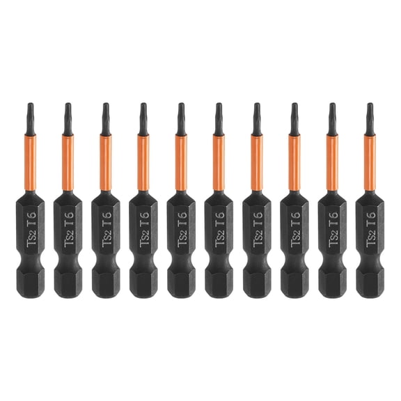 Uxcell 10pcs T6 Torx Head Screwdriver Bit 2" (50mm) Long 1/4" Hex Shank Magnetic No Hole Tamper Proof 6 Point Star Screw Driver Drill Bits Phosphate S2 Steel Industrial Power Tools