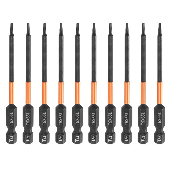 Uxcell 10pcs T6 Torx Head Screwdriver Bit 4" (100mm) Long 1/4" Hex Shank Magnetic No Hole Tamper Proof 6 Point Star Screw Driver Drill Bits Phosphate S2 Steel Industrial Power Tools