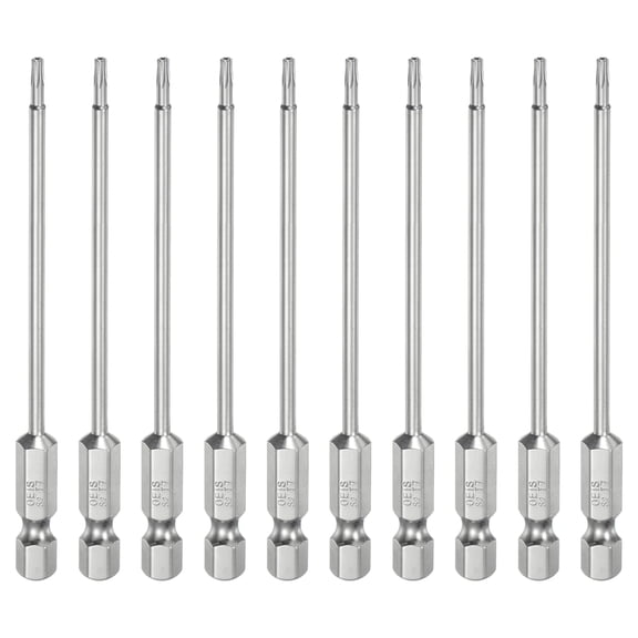 Uxcell 10pcs T7 Security Torx Bit 1/4" Hex Shank 4" S2 Steel Magnetic Tamper Resistant Star Bits Torx Head with Hole