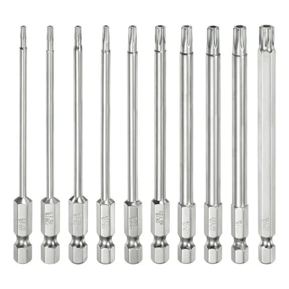 Uxcell 10pcs T7-T35 Security Torx Bit 1/4" Hex Shank 4" S2 Steel Magnetic Tamper Resistant Star Bits Torx Head with Hole