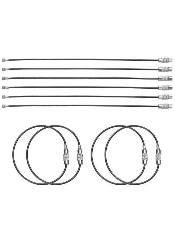 10pcs Wire Keychain Cable 6" Plastic Coated 1.5mm Stainless Steel Key Ring Cable Loop Rings Black