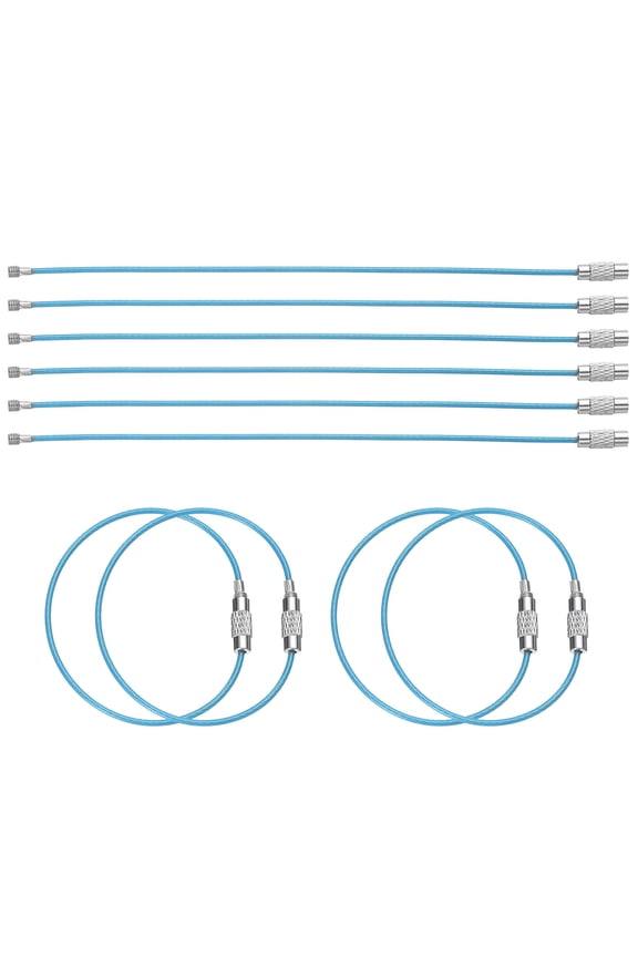 10pcs Wire Keychain Cable 6" Plastic Coated 1.5mm Stainless Steel Key Ring Cable Loop Rings Blue