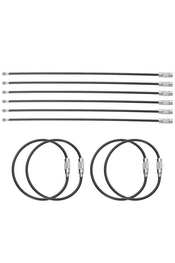 10pcs Wire Keychain Cable 6" Plastic Coated 2mm Stainless Steel Key Ring Cable Loop Rings Black