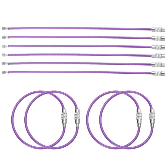 Uxcell 10pcs Wire Keychain Cable 6" Plastic Coated 2mm Stainless Steel Key Ring Cable Loop Rings Purple