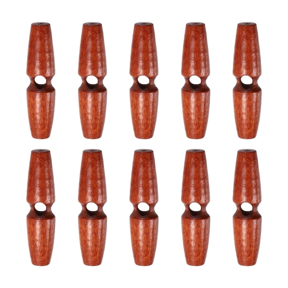 Uxcell 10pcs Wooden Toggle Buttons 50mm / 2" Single Hole Wood Olive Horn Sewing Buttons for Coat Sweaters Clothing DIY Craft, Red Coffee