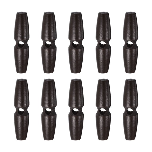 Uxcell 10pcs Wooden Toggle Buttons 60mm / 2.4" Single Hole Wood Olive Horn Sewing Buttons for Coat Sweaters Clothing DIY Craft, Dark Brown