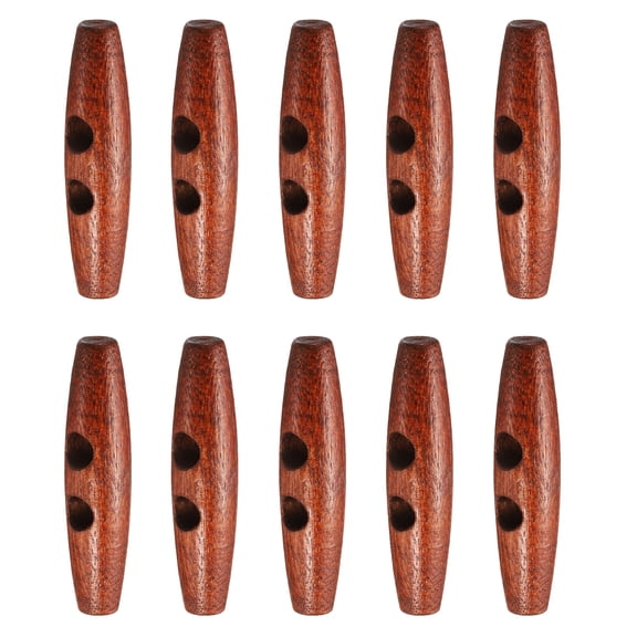 Uxcell 10pcs Wooden Toggle Buttons, Olive Wood Sewing Buttons, 60mm / 2.4-Inch Horn Oval 2-Hole Wood Buttons for Coat, Sweaters, Clothing, Maroon