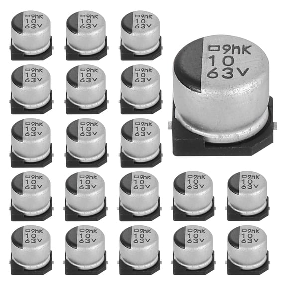 Uxcell 10uF 63V Aluminum Electrolytic Capacitors, Low Impedance Surface Mount Device Electrolytic Capacitor for TV Computer Circuit Board DIY Electronic Projects, 6.3x5.4mm, 20pcs