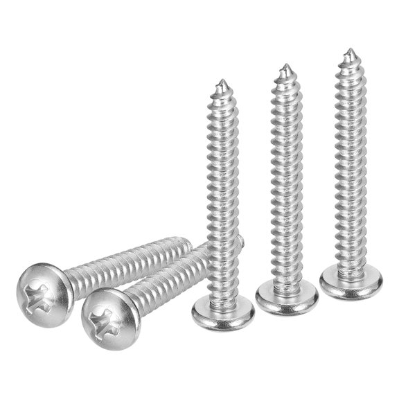 Uxcell #10x1-3/4" Silver Screws - 100Pack - 304 Stainless Steel Pan Head Phillips Screw